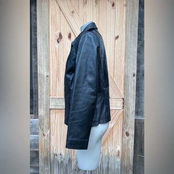 Vintage Y2K Croft & Barrow Short Black Leather Zip Up Jacket~M~ - Picture 3 of 7